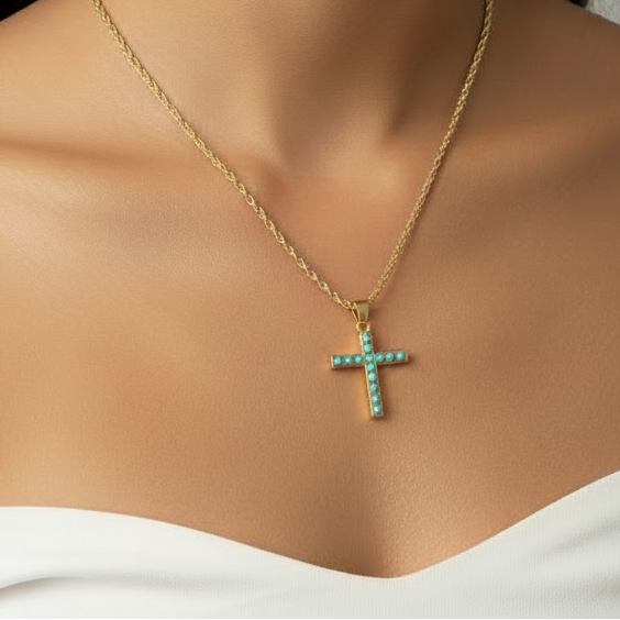 stella turquoise cross necklace