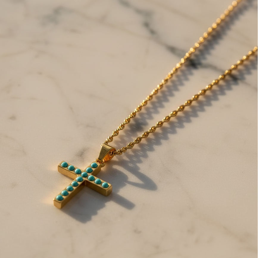 stella turquoise cross necklace