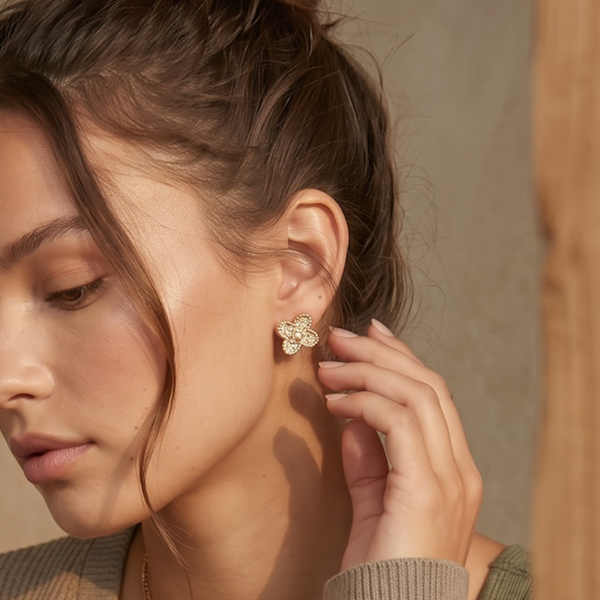 valentina pave clover studs