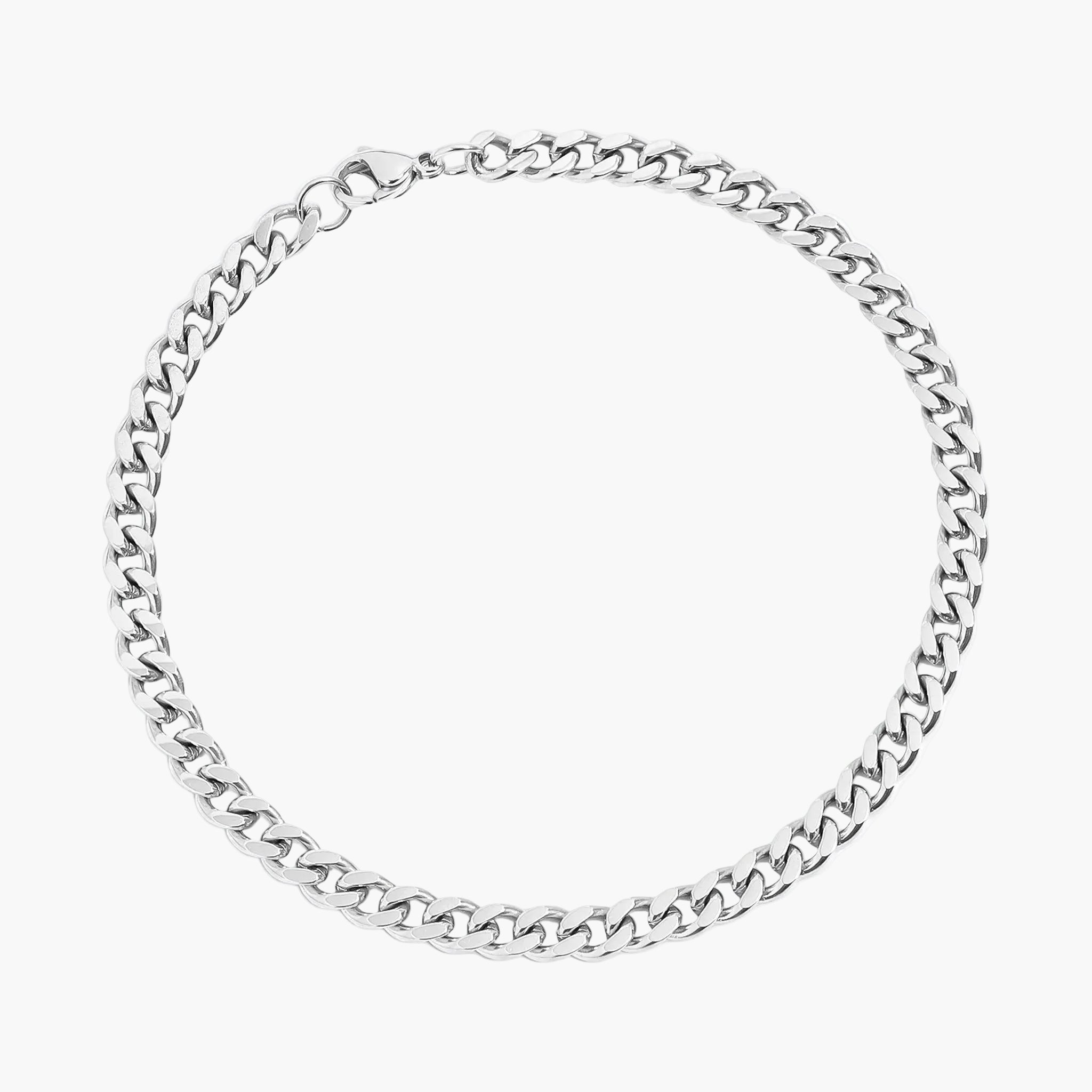 Silver chain bracelet on white background