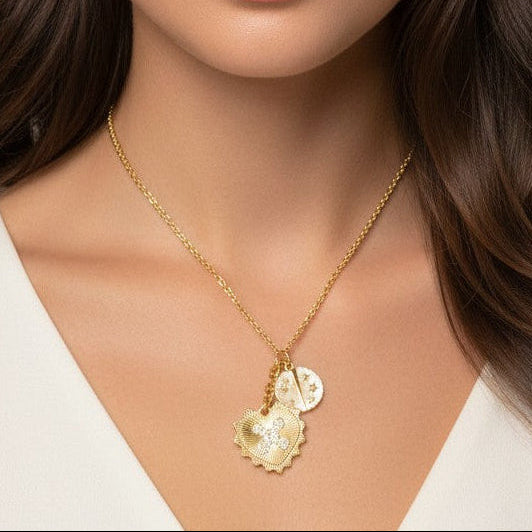 radiant heart and coin necklace