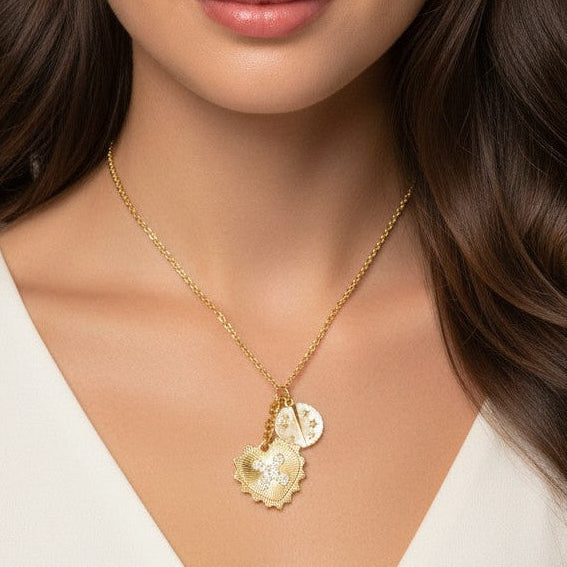 radiant heart and coin necklace