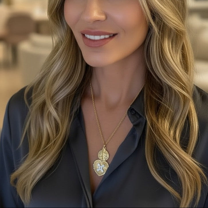 radiant heart and coin necklace