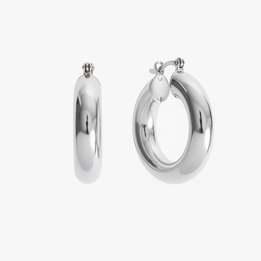 Silver alpha hoop earrings